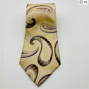 Kailong Hand Made 100% Silk Paisley Gold Neck Tie Like New